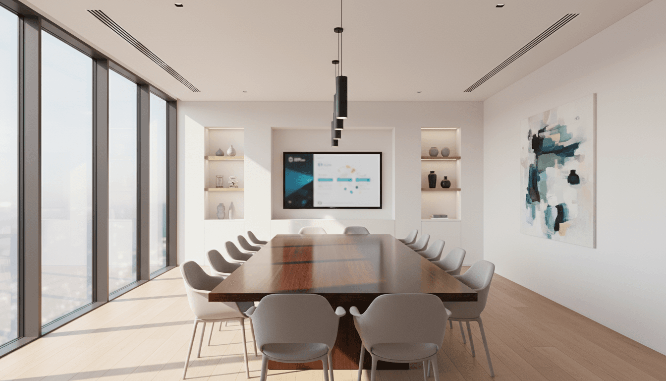 Bright and modern meeting space with whiteboard